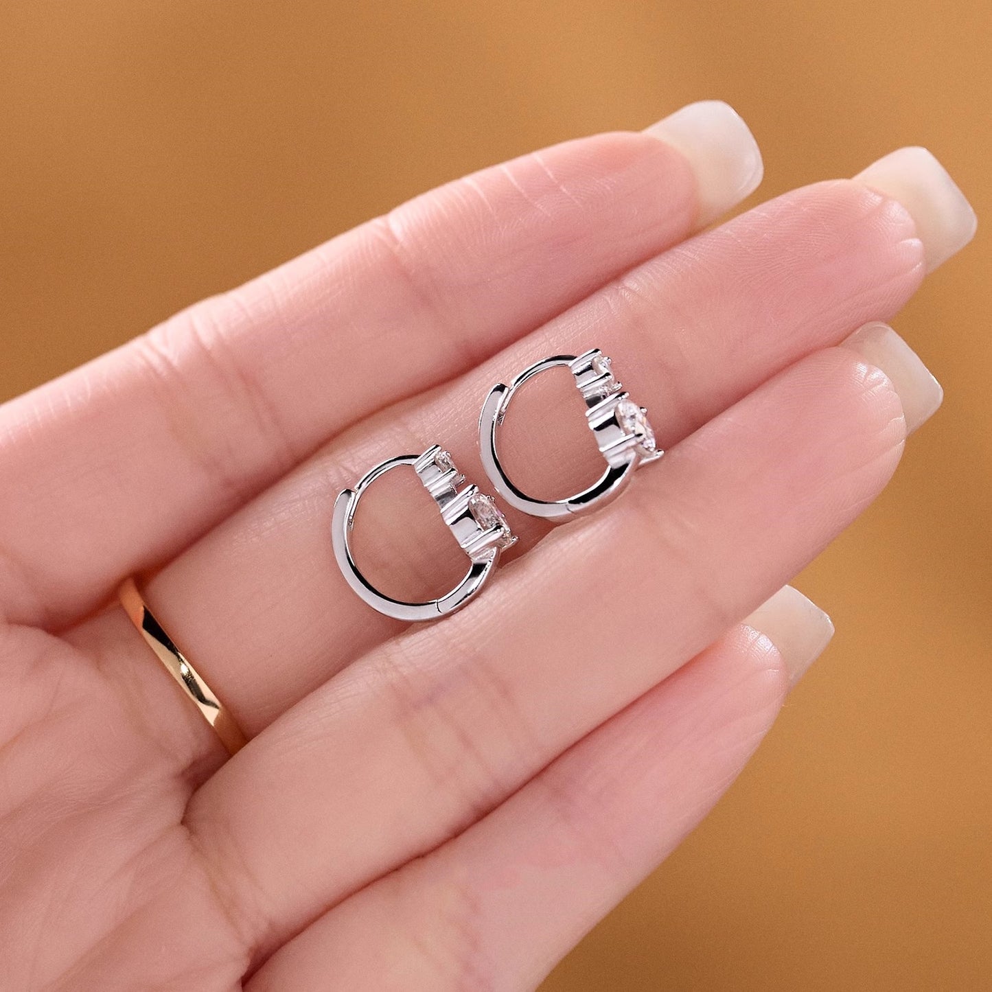 Sier Moissanite Ear Clip Double Diamond Light Luxury Noble Classic Stud Earrings