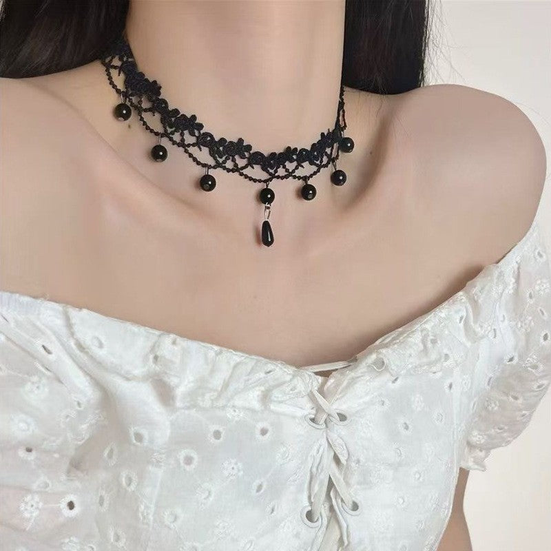 Party Queen Gem Wide Black Lace Punk Formal Dress Fake Collar