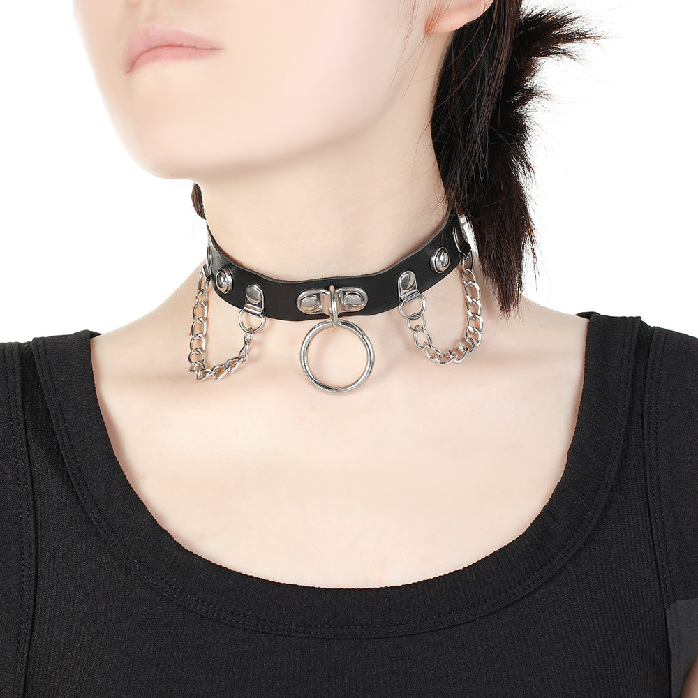 Women's Band Chain Design Leather High-grade Punk Necklaces