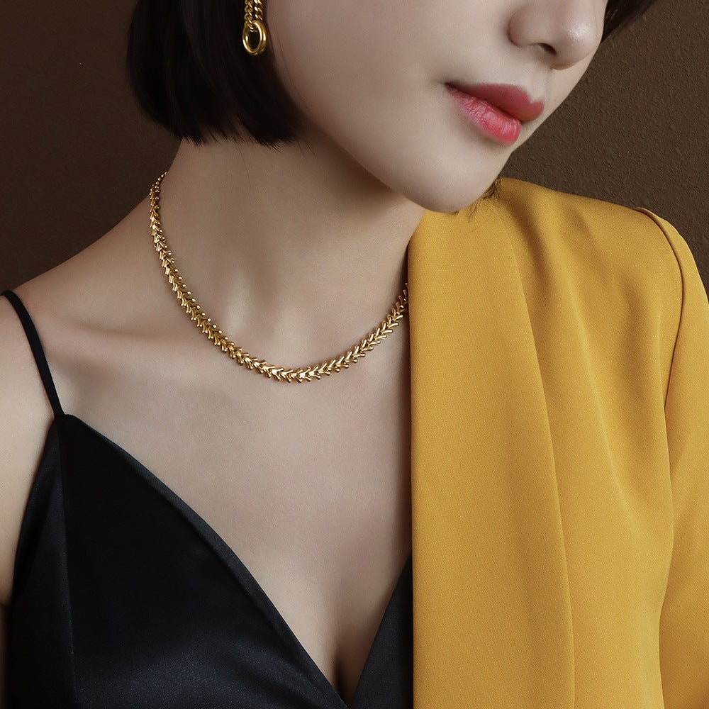 Fashion Personalized Leaf Collarbone Titanium Steel Jewelry Set
