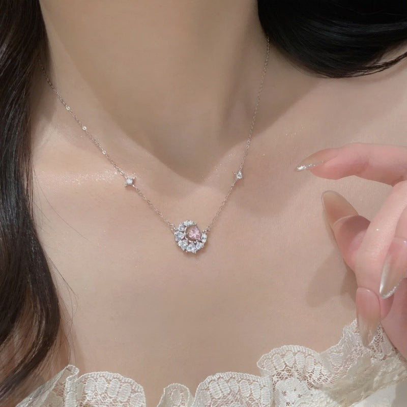 Series Female With Hearts Pink Diamond Star Moon Light Luxury Necklace
