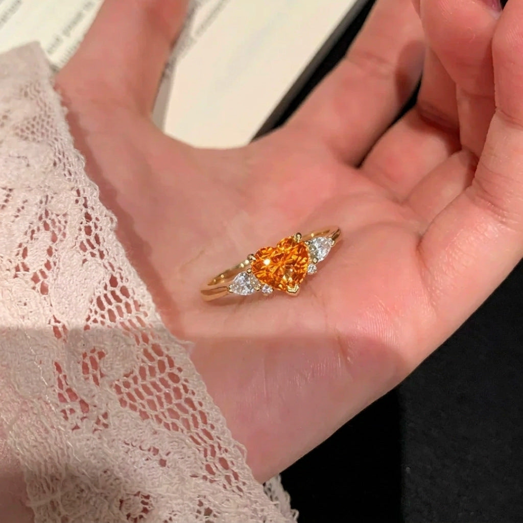 Style Morgan Orange Heart-shaped Exquisite Sweet Ice Flower Cut Peach Ring