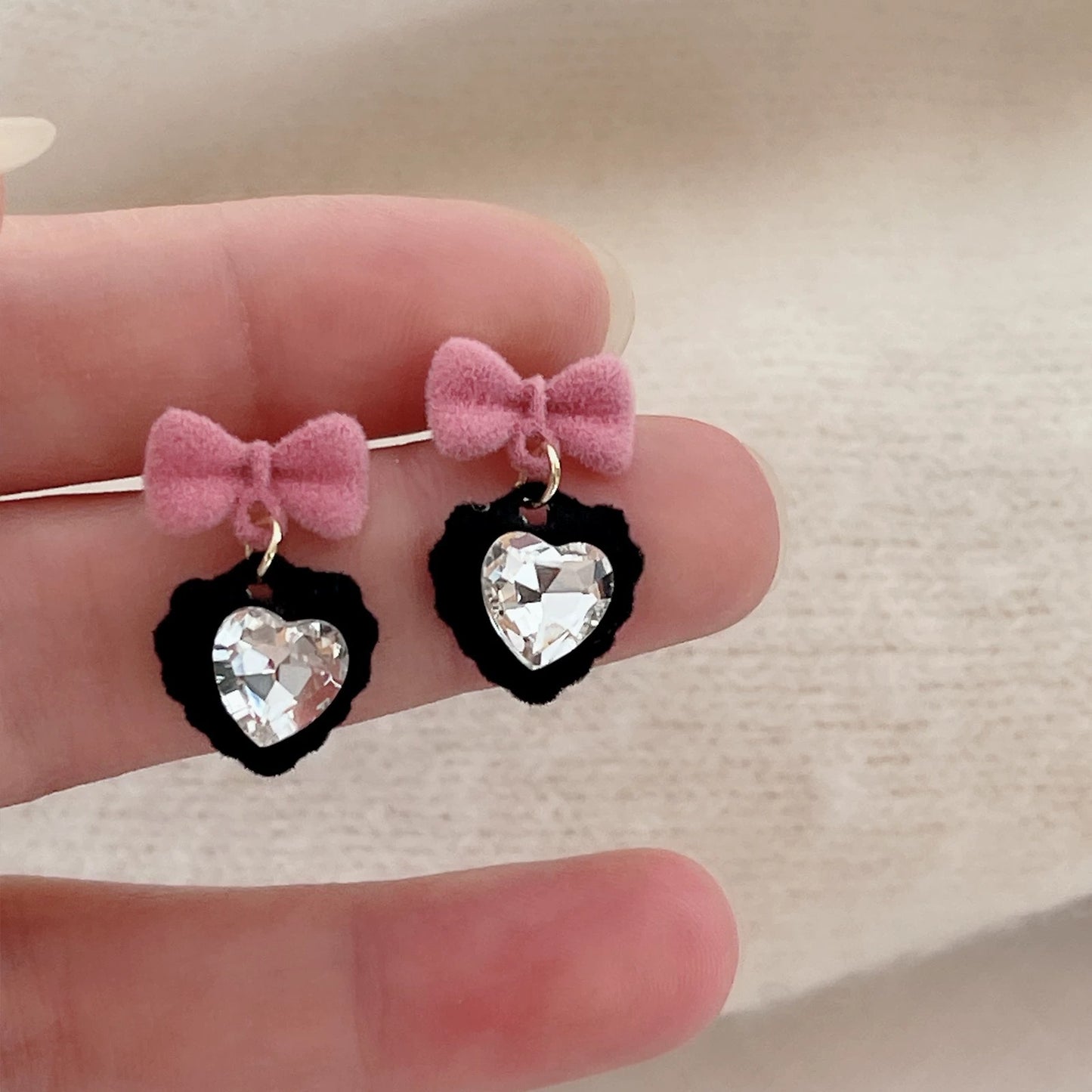 Female Pink Flocking Sier Needle Design Earrings