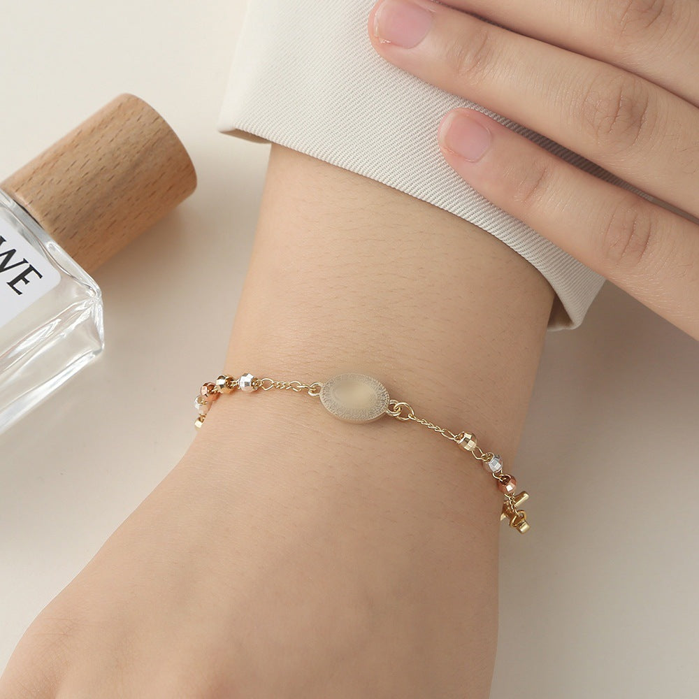 Women's Cross Bead Copper Color Light Luxury High-grade Bracelets