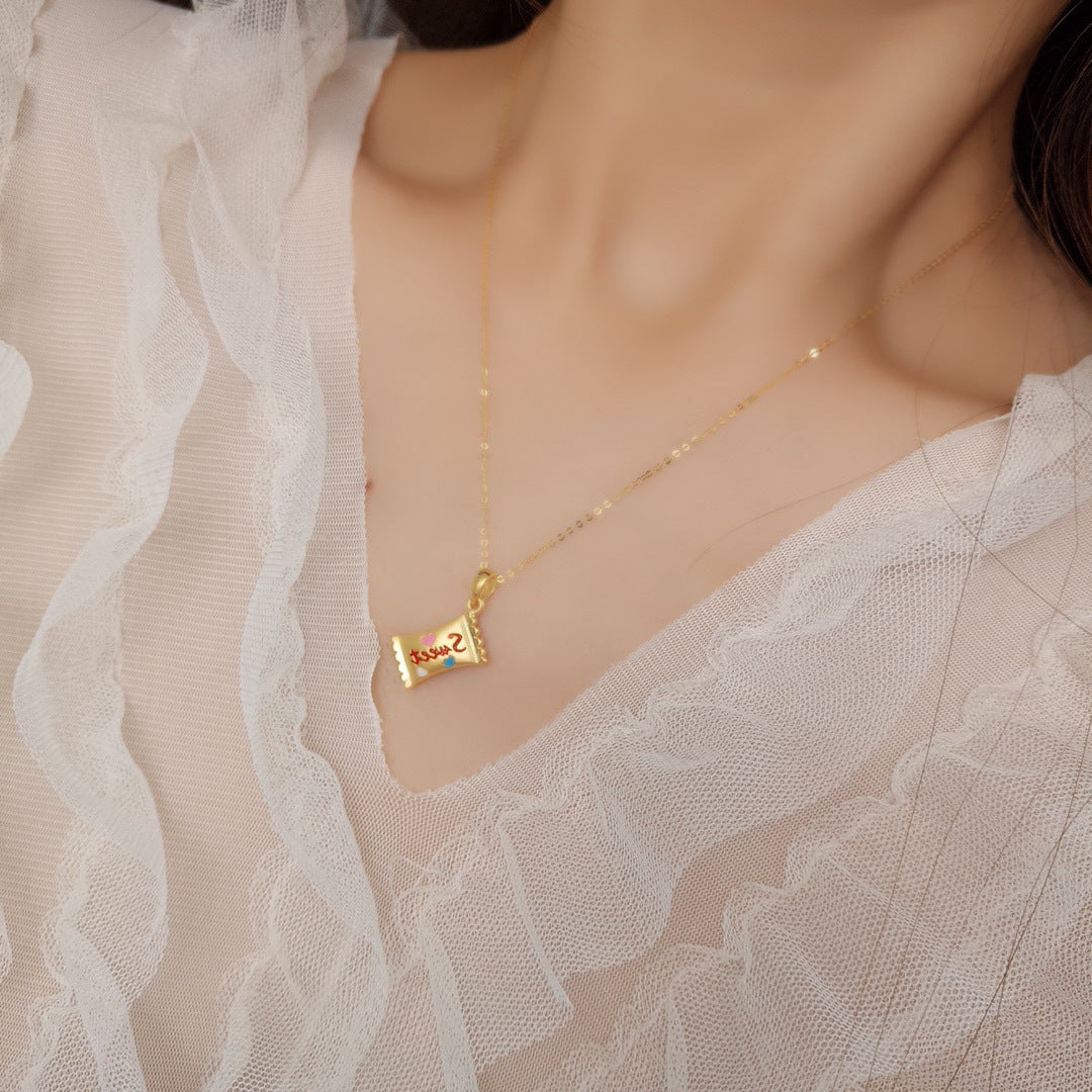 Women's Laos Sandy Gold Plated Candy Mini Small Collarbone Golden Necklaces