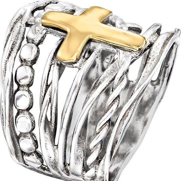Irregular Cross Two-color Rack Niche Trendy Ring