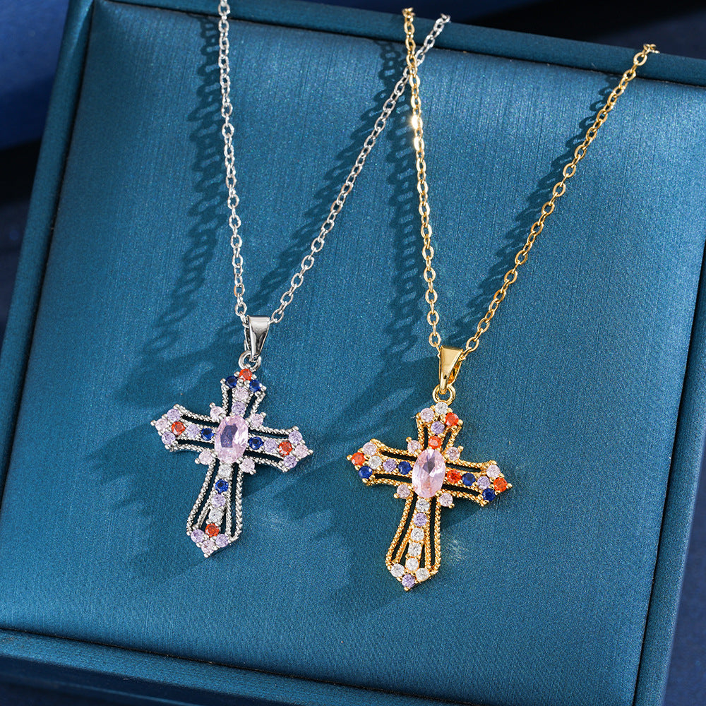 Cross Copper Micro Inlaid Zircon Niche Personality Design Necklace