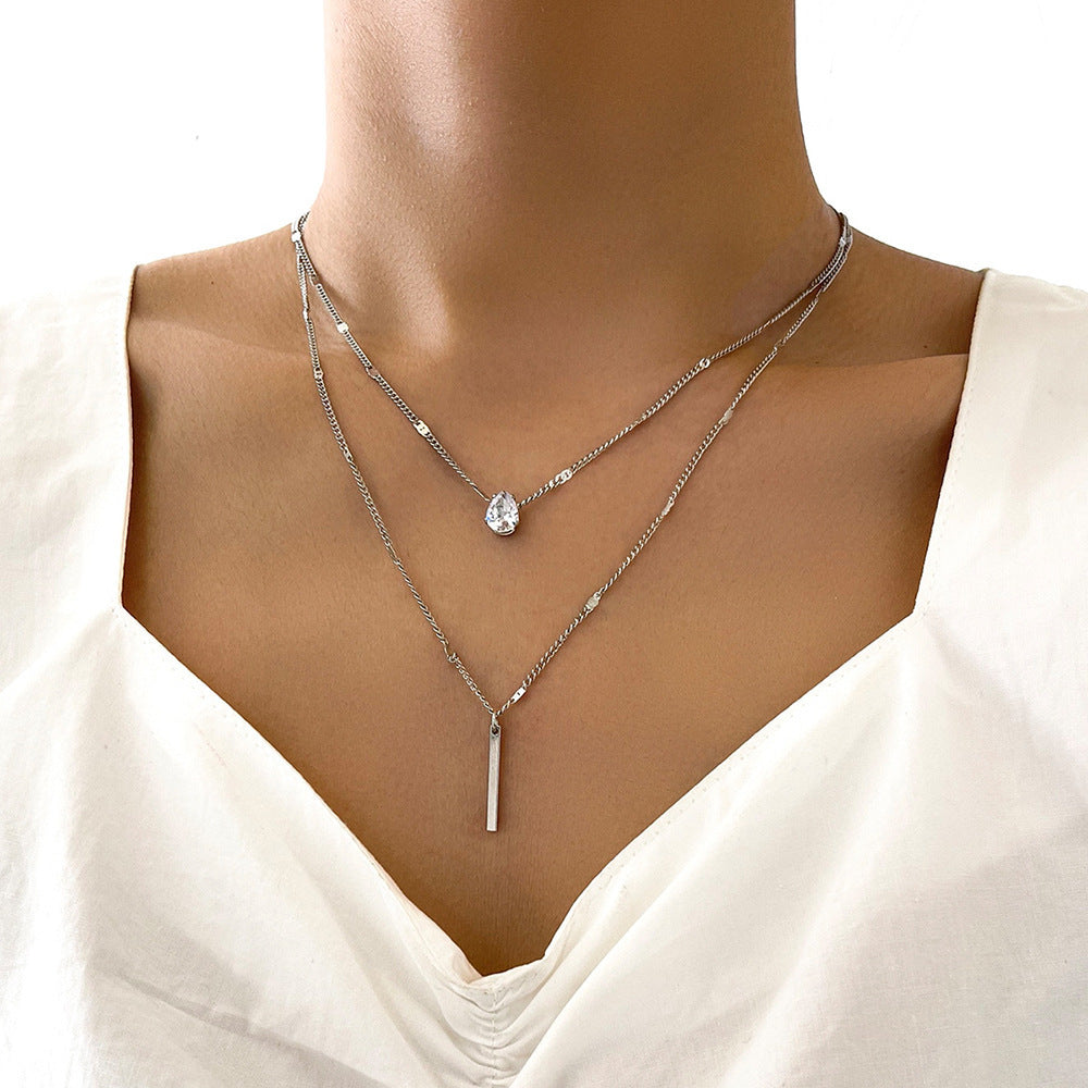 Double Layer Water Drop Simple Long Necklaces