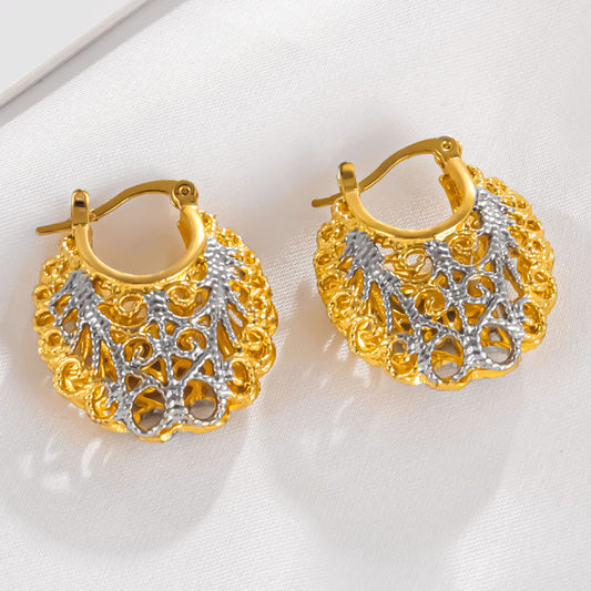 Women's Two-color Small Carved Electroplated Exaggerated Cutout Earrings
