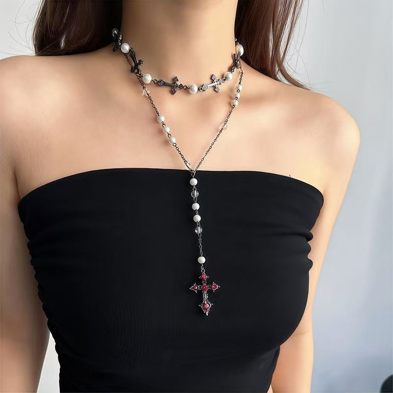 Vintage Beaded Long Twin Niche Clavicle Necklaces