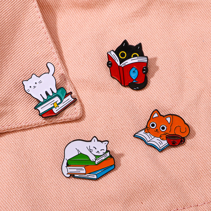 Alloy Brooch Cute Cartoon Cat Book Small Brooches