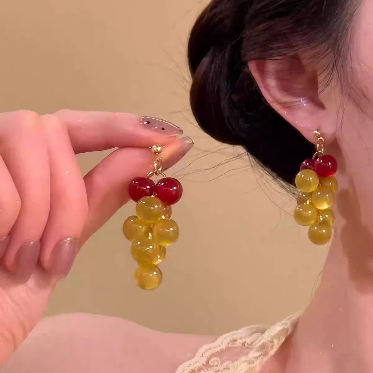 Colored Series Grape Unique Beautiful Feeling Earrings