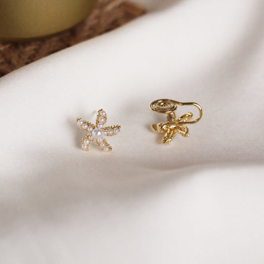 Women's Clip Simple Starfish French Vintage Small Pearl Silicone Without Stud Earrings