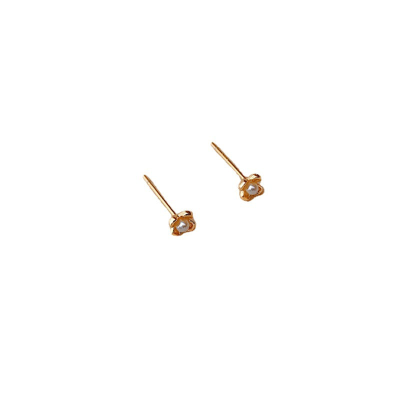 Women's Pearl Flower Simple Small Fashion Mini Gold Ear Rings