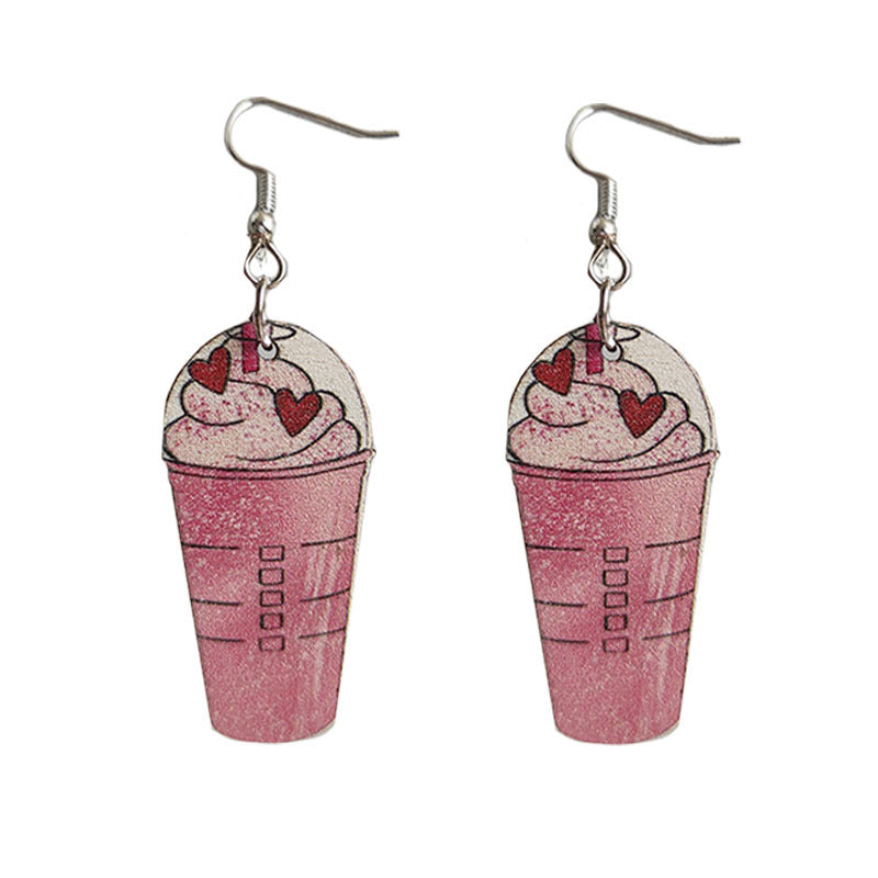 Drink Ice Cream Love Heart Cute Earrings