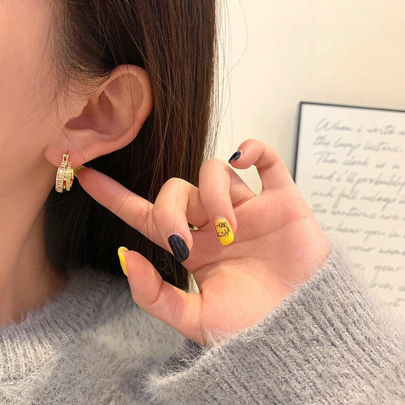 Women's Luxury Super Flash Zircon Ear Clip Style Graceful Geometric Square Rings