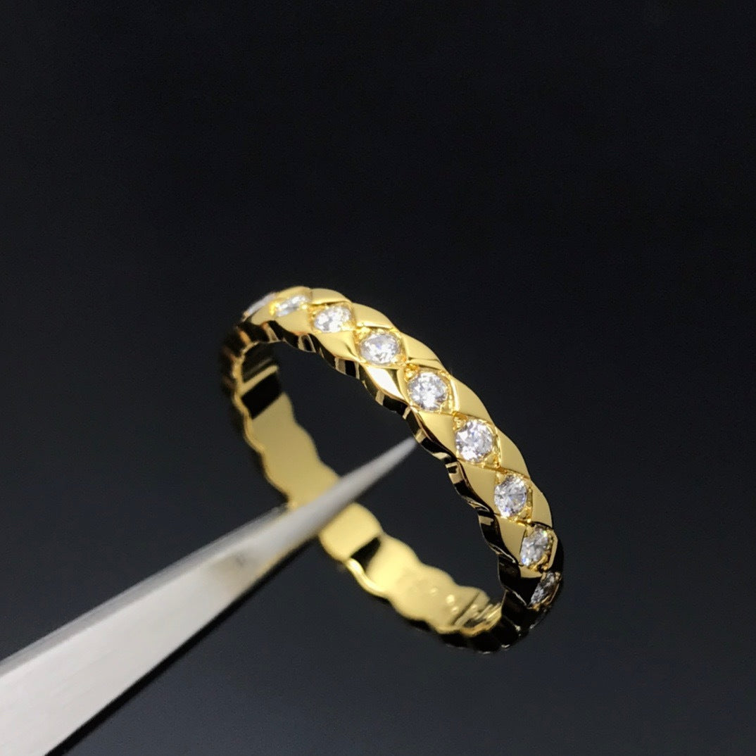 High Version Narrow Wide Gold-plated Diamond Grid Rings