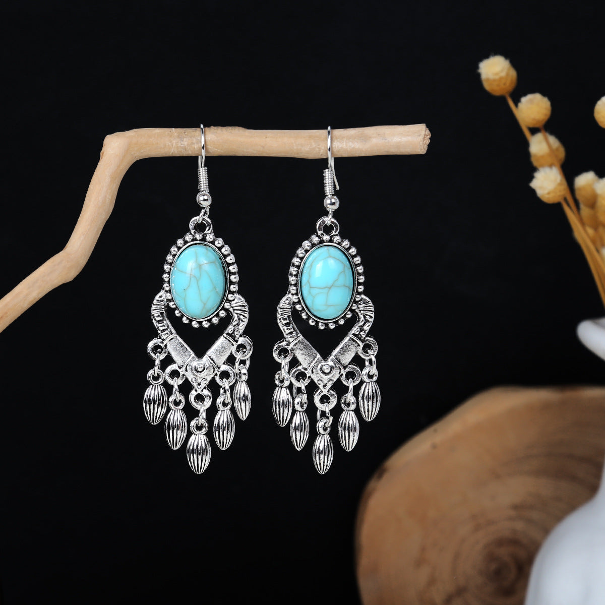 Miao Sier Colorful Long Feather Tassel Rings