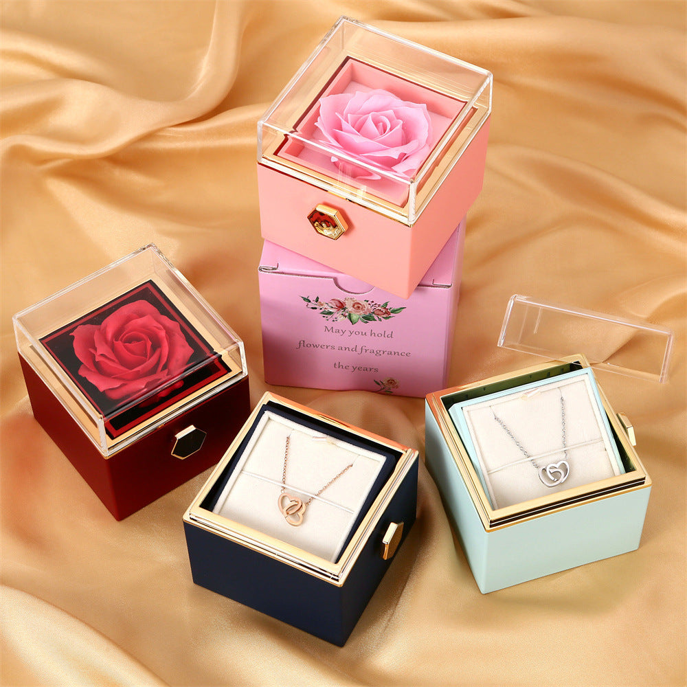 Lettering Stainless Steel Heart-shaped With Rotating Jewel Case Packing Reversible Necklace