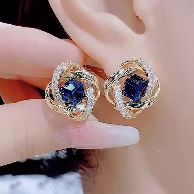 Women's Luxury High-grade Winding Full Diamond Blue Ear Fashion To Make Earrings