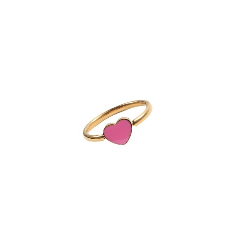 Pink Peach Heart Titanium Steel Gold Rings