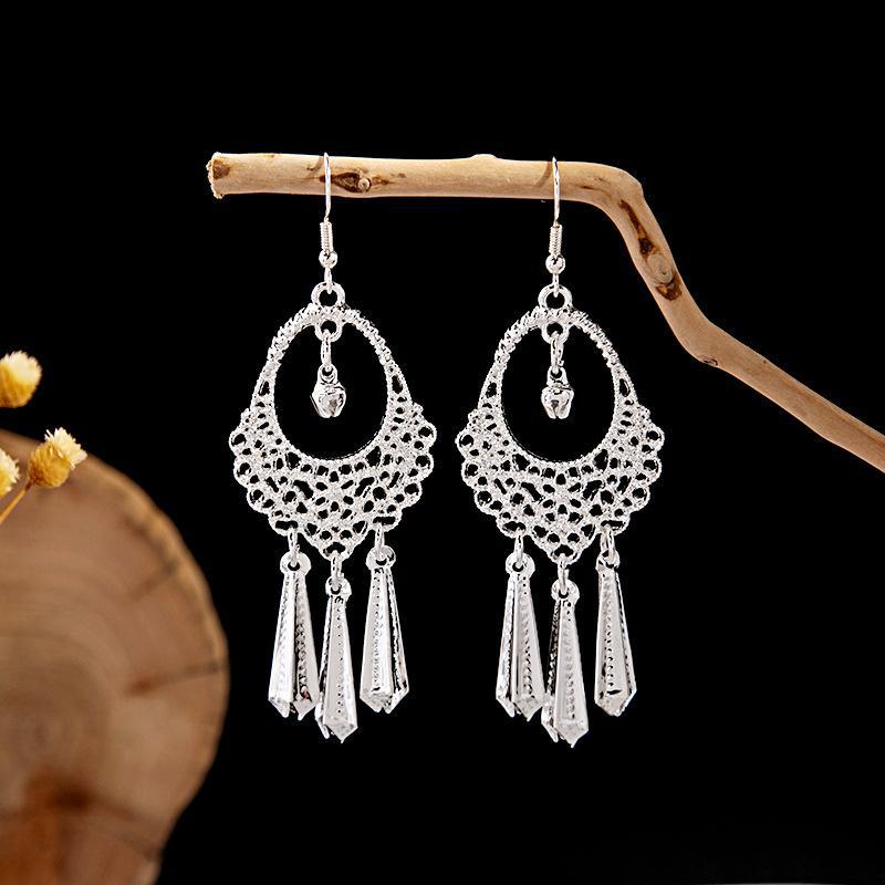 Imitation Sier Miao Minority Tourist Attractions Bohemian Exaggerated Long Leaves Earrings