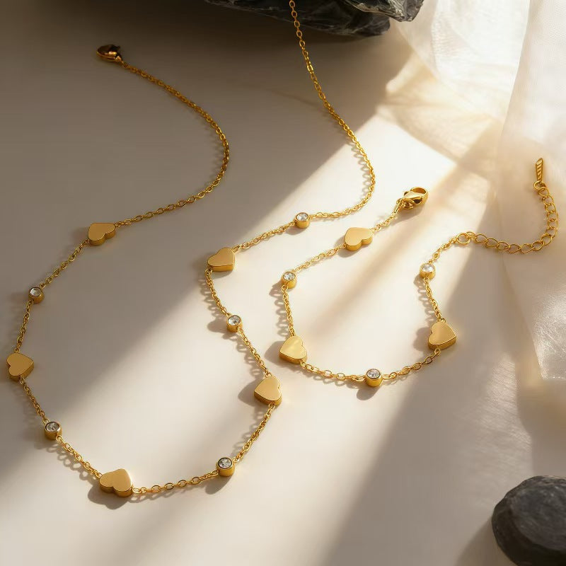 Heart-shaped Zircon Stainless Steel Light Luxury Fashion Jewelry Set