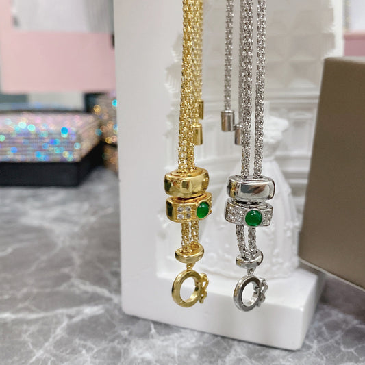 Light Luxury Gold-plated Green Chalcedony Sweater Pendants