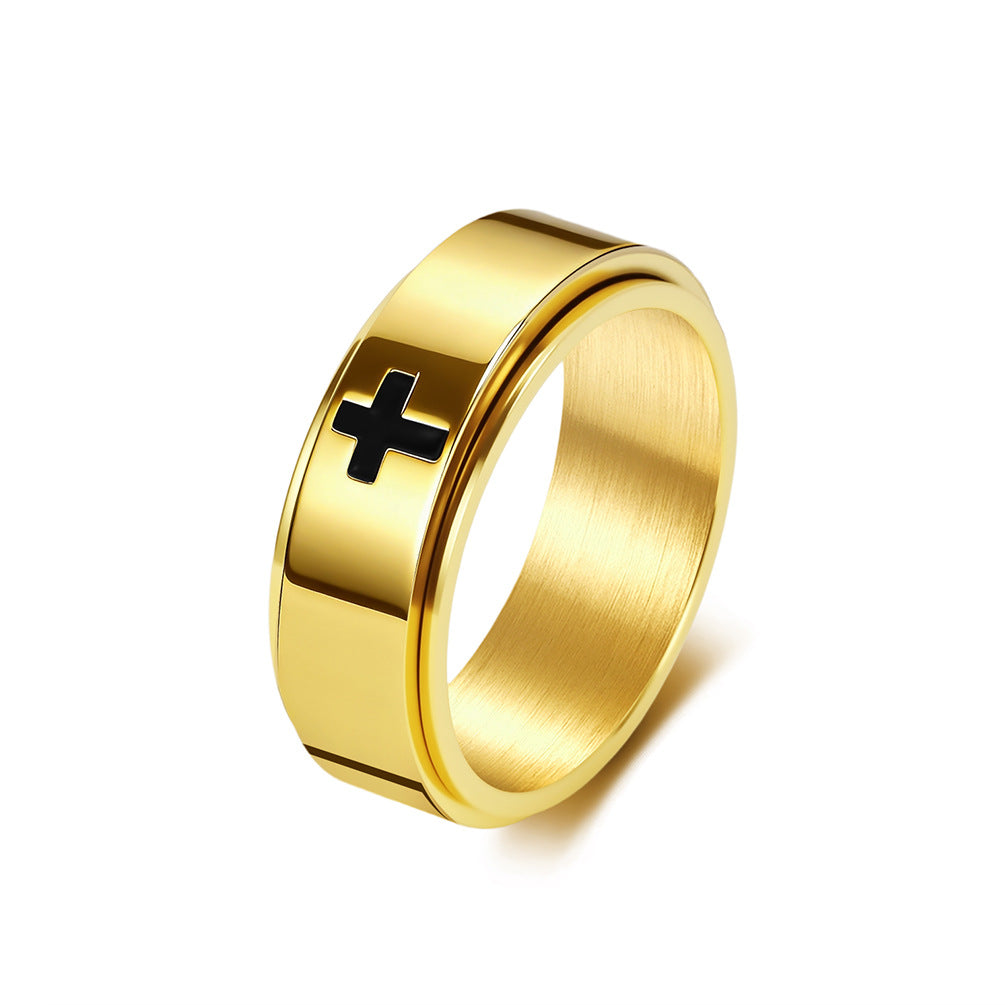 Rotating Decompression Cross Anxiety Relief Titanium Steel Ring