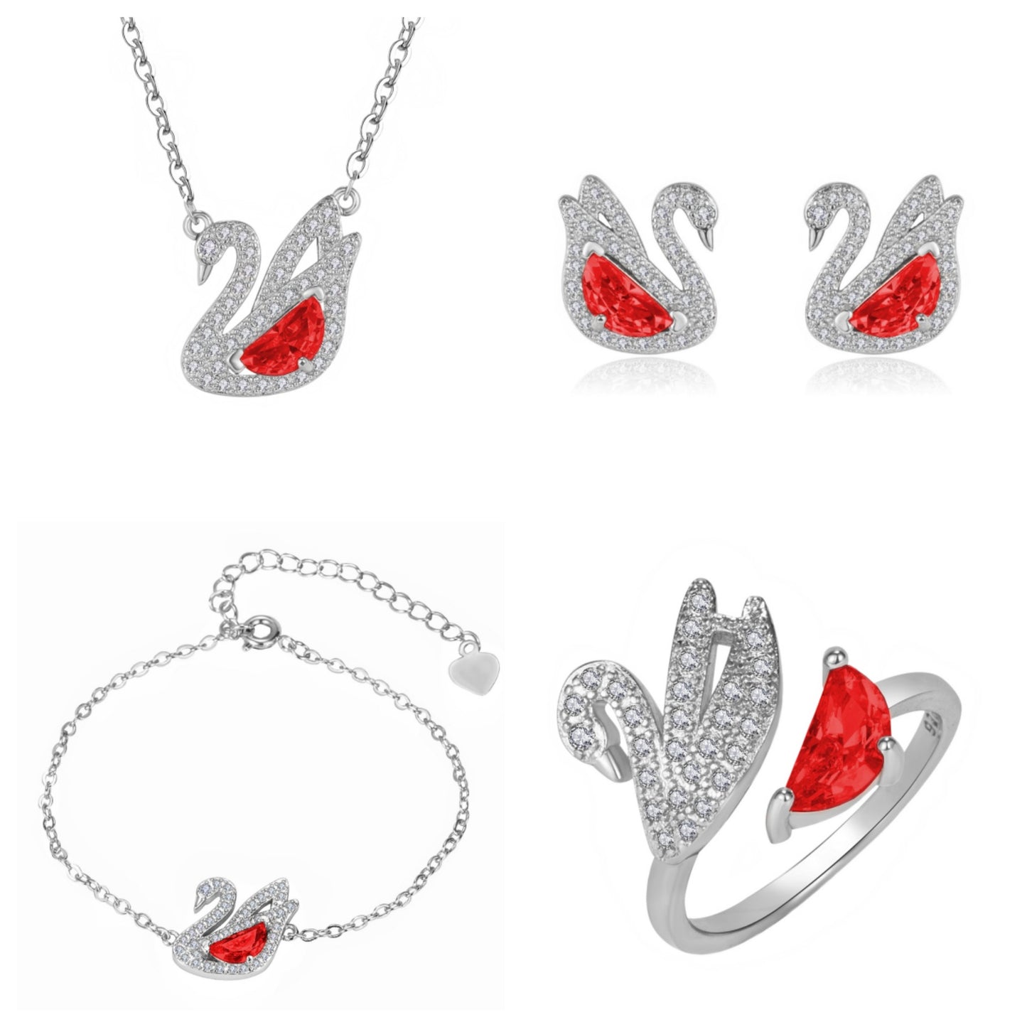 Trendy Creative White Swan Zircon Colorful Crystals Pave Ear Full Jewelry Set
