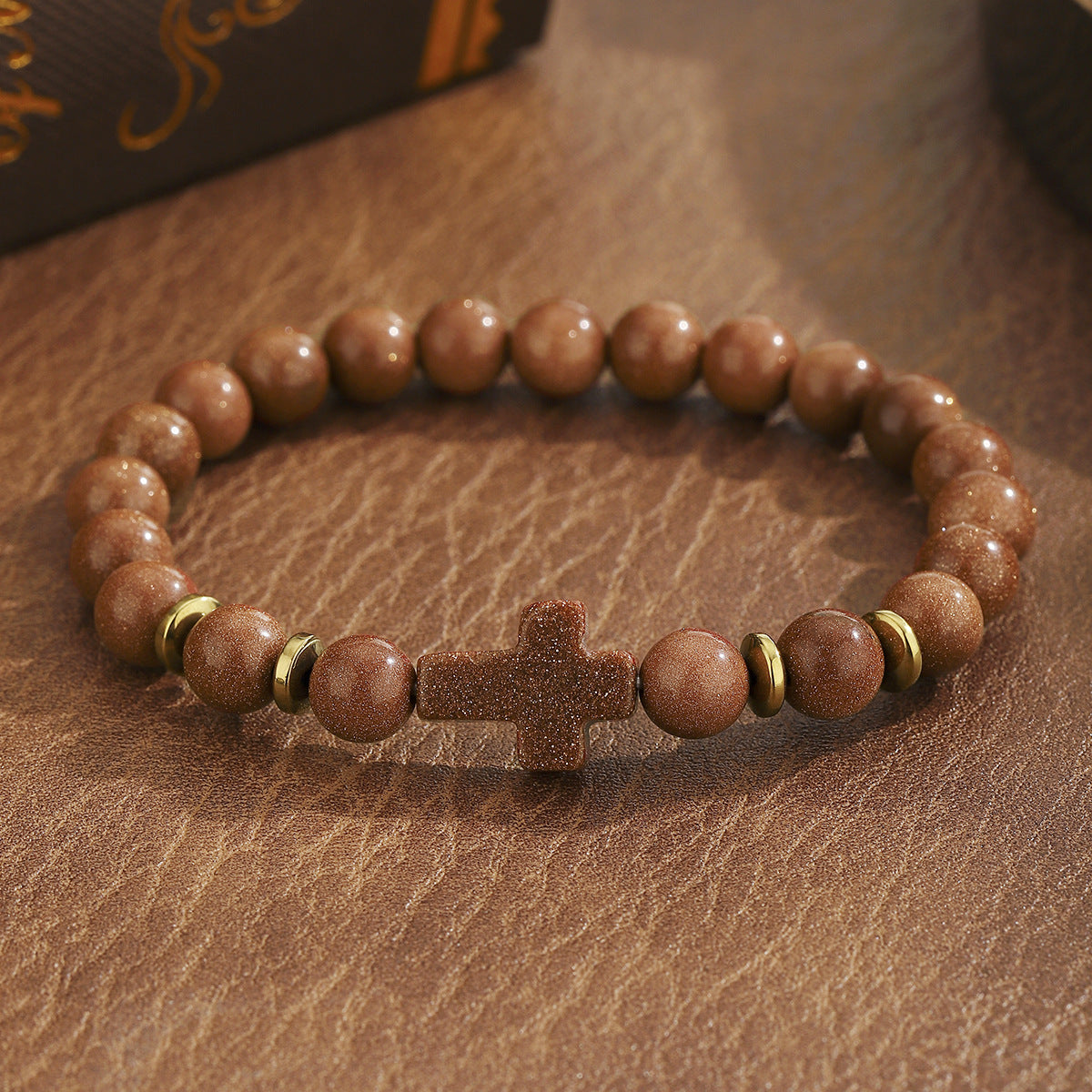 Stone Agate Crystal Cross Elastic Black White Bracelets
