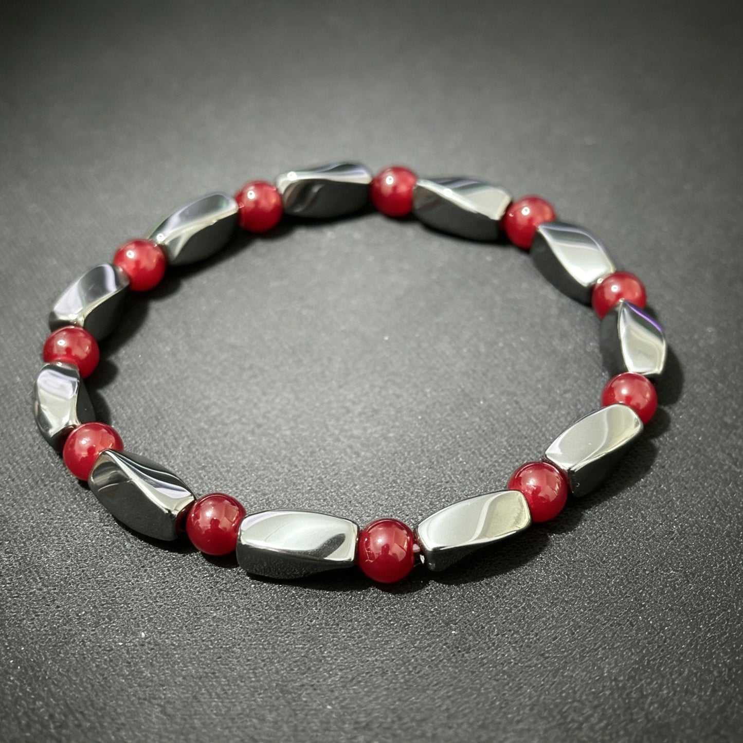 Ruby Hematite Iron Stone Elastic Beaded Bracelet