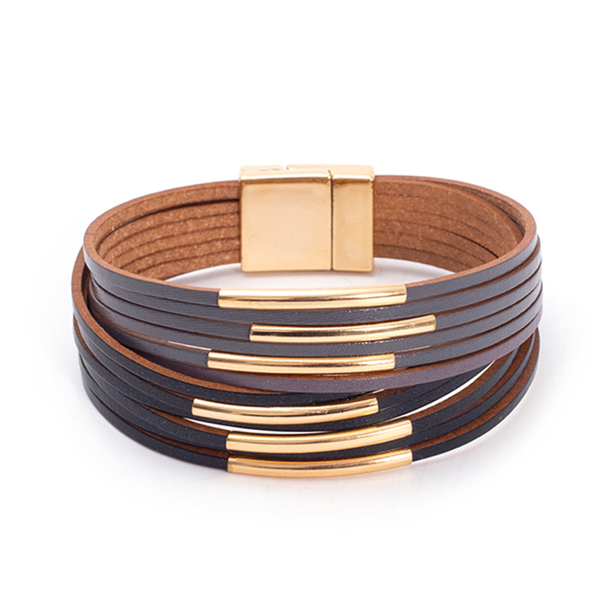 Women's Wide Brim Magnetic Snap Leather Fashion Bracelets