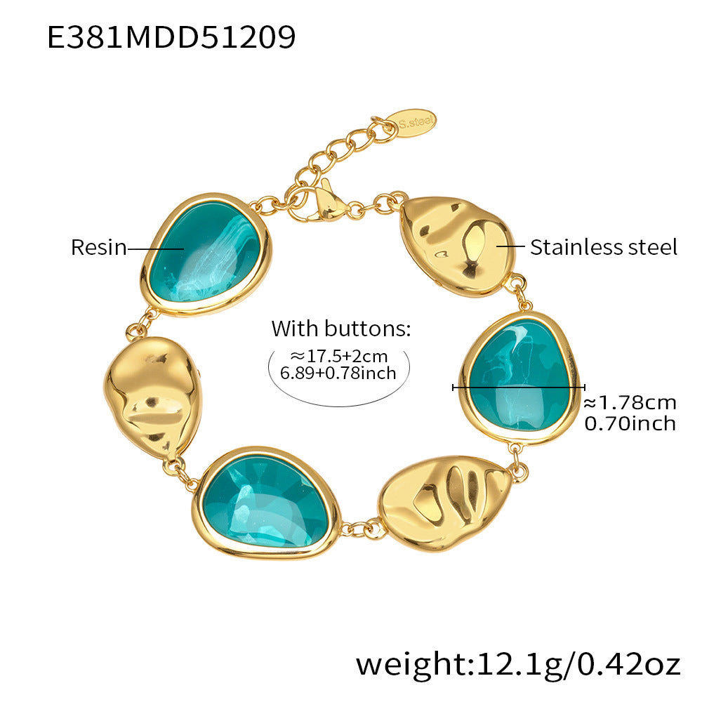 Stainless Steel Water Drop Resin Gold Plated Light Bracelets