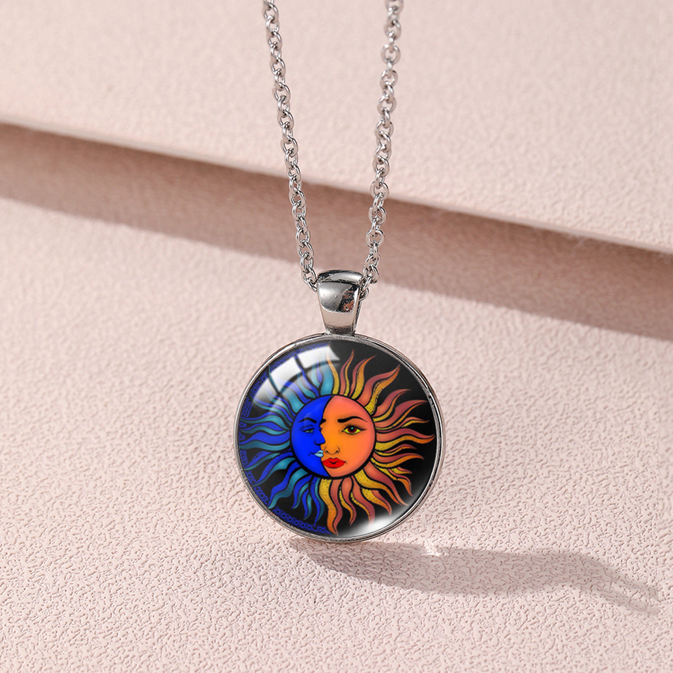 Sun Moon Lovers Couple Star Luminous Time Stone Valentine's Necklace