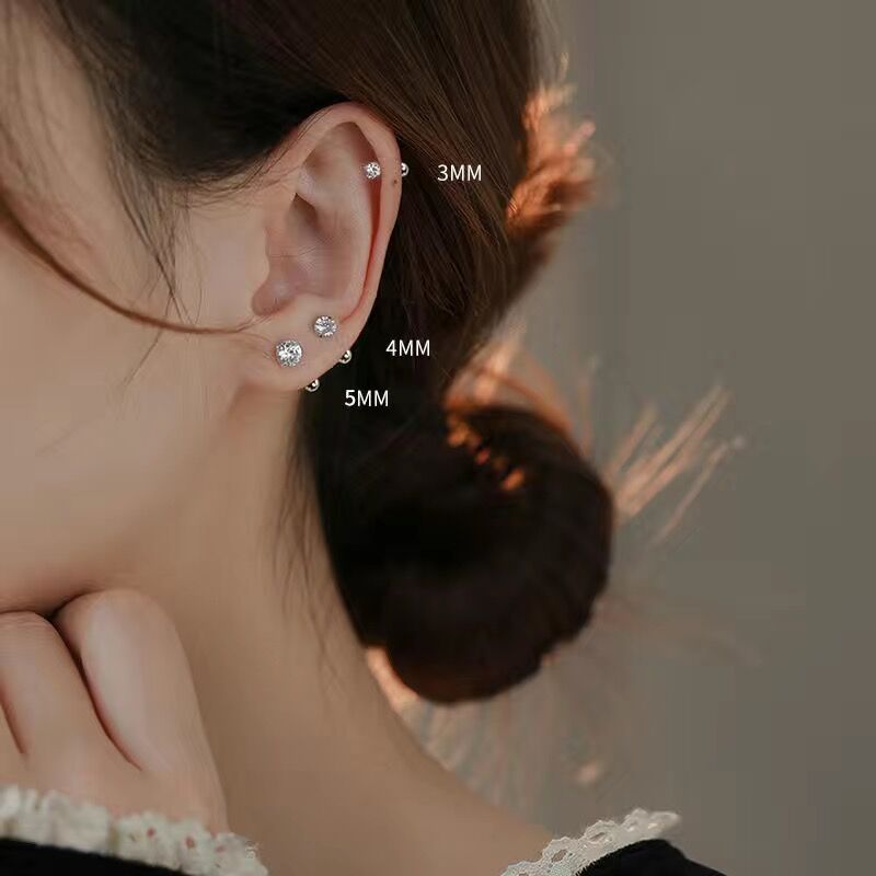 Double-headed Ear Bone Trendy Zircon Screw Buckle Stud Earrings