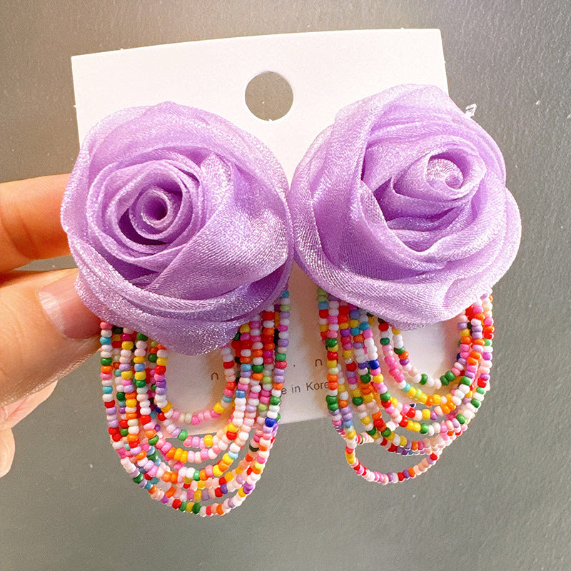 High Grade Mesh Rose Tassel Temperament Earrings