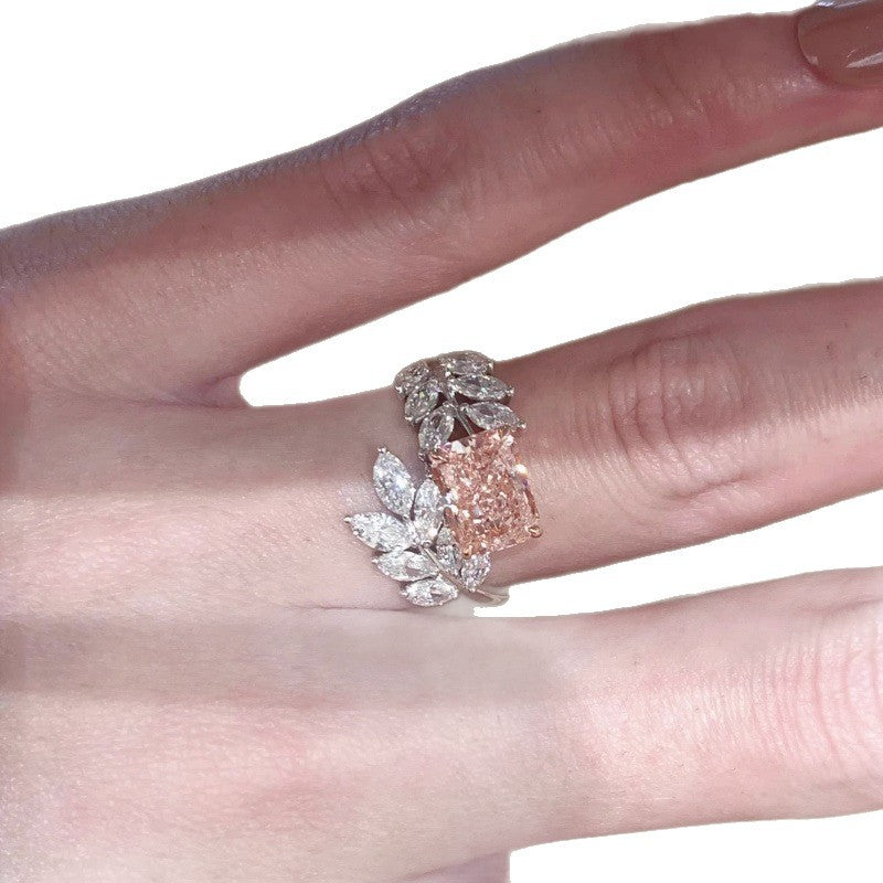 French Gold Pink Zirconium Cube Sugar Ring