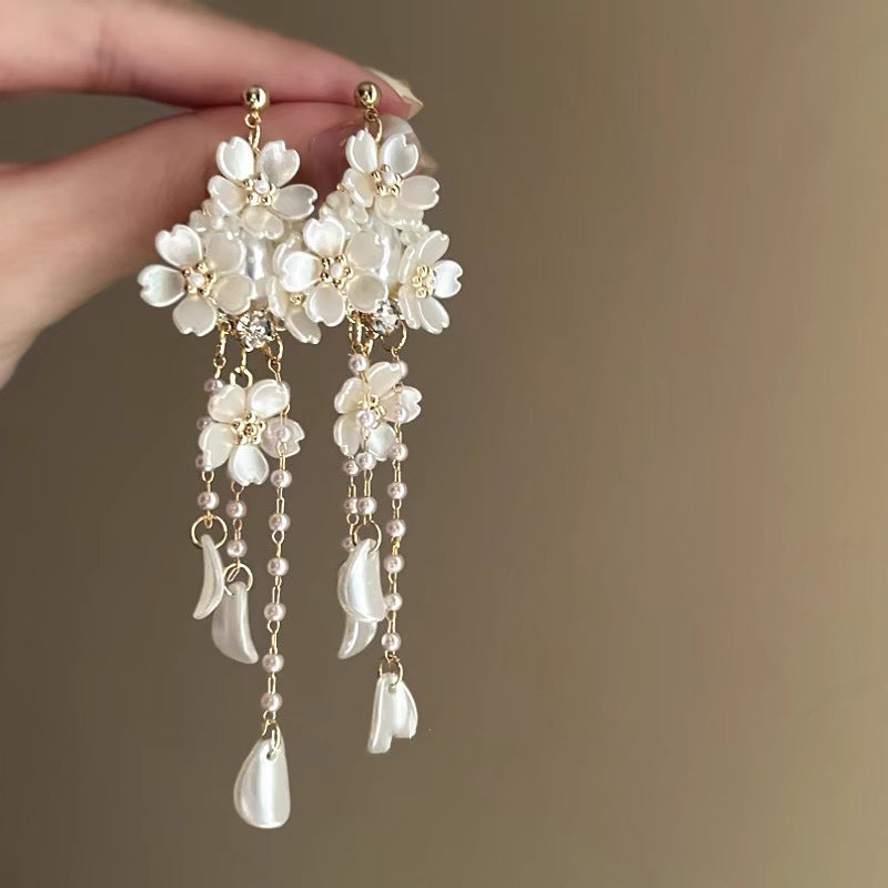 Pearl Flower Tassel Niche Temperament Atmosphere Affordable Earrings