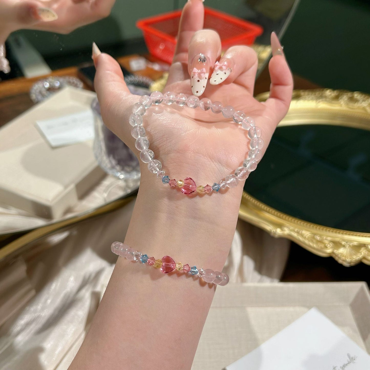 Women's White Crystal Matching Colored Gems Tassel Lucky Bracelets