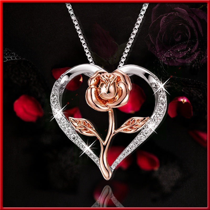 Women's Personalized Fashion Heart-shaped Zircon Rose Sier Diamond Necklace