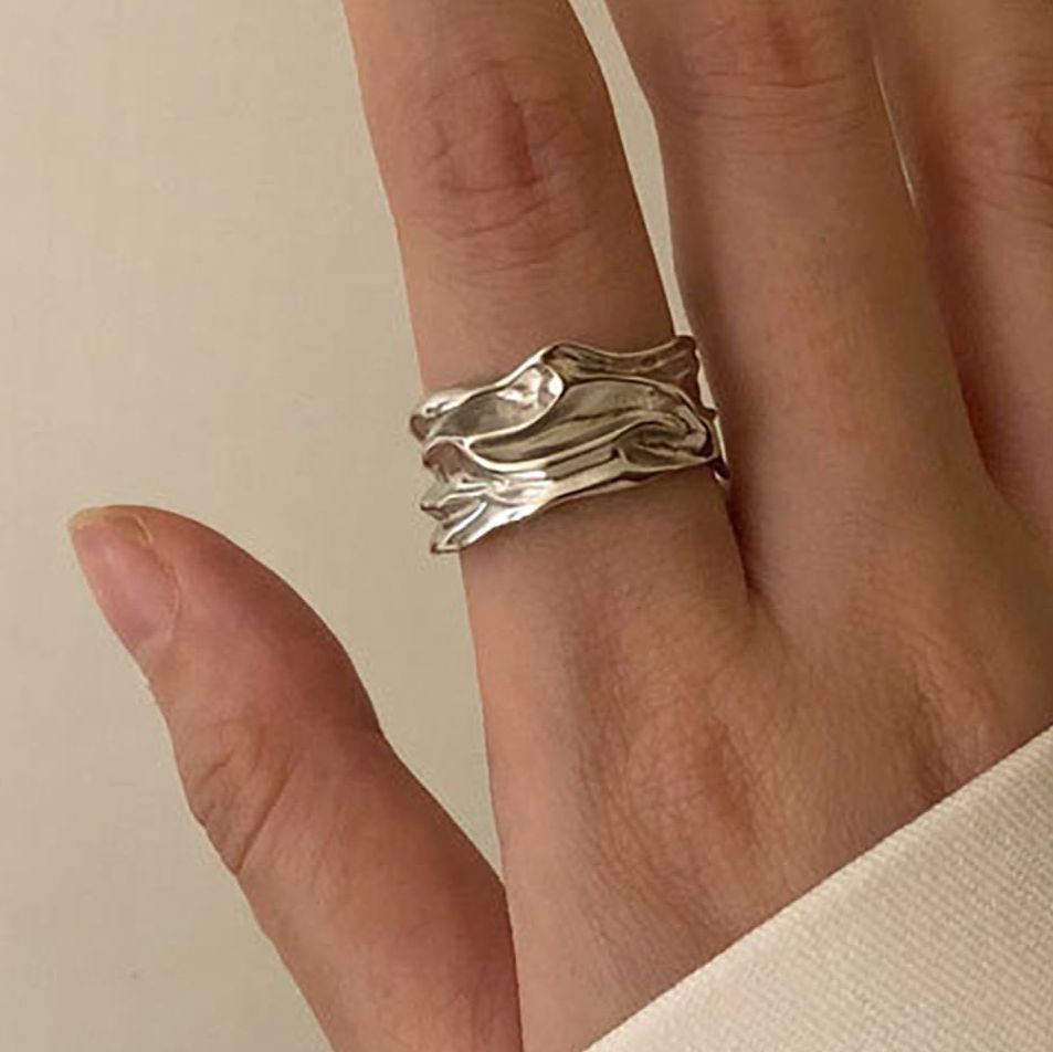 Sier Irregular Advanced Glossy Simple Cold Style Open Female Adjustable Ring