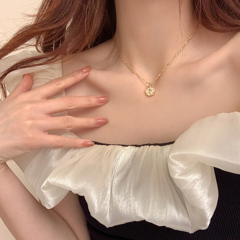 French Tulip Flower Round Fashion Temperament Clavicle Chain Necklace