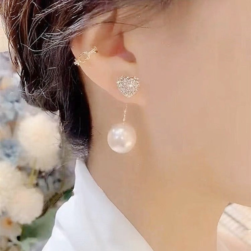 Pearl Diamond Love Heart Niche Sier Earrings