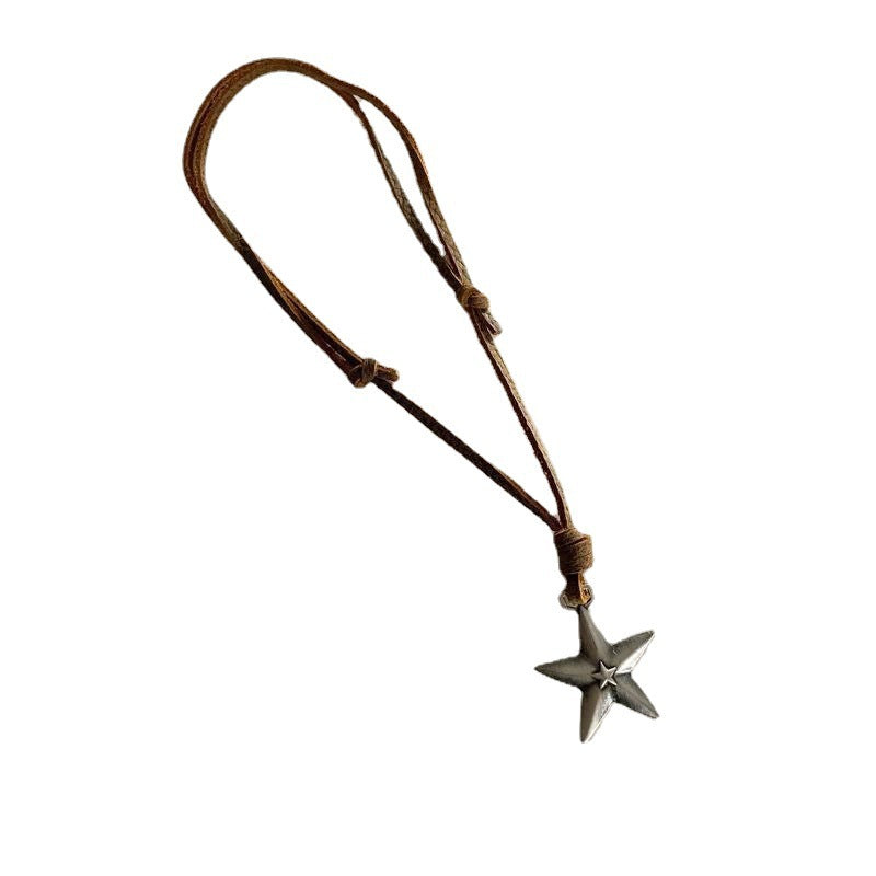 Style Hand-woven Five-pointed Star Cowhide Adjustable Necklaces