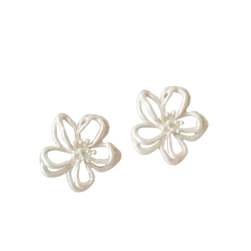 Women's Spring Sweet Pink Openwork Flower Light Stud Earrings