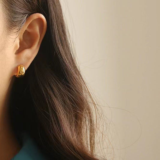 Gold-plated Small Solid Shaped Bean-shaped Sier Needle Earrings