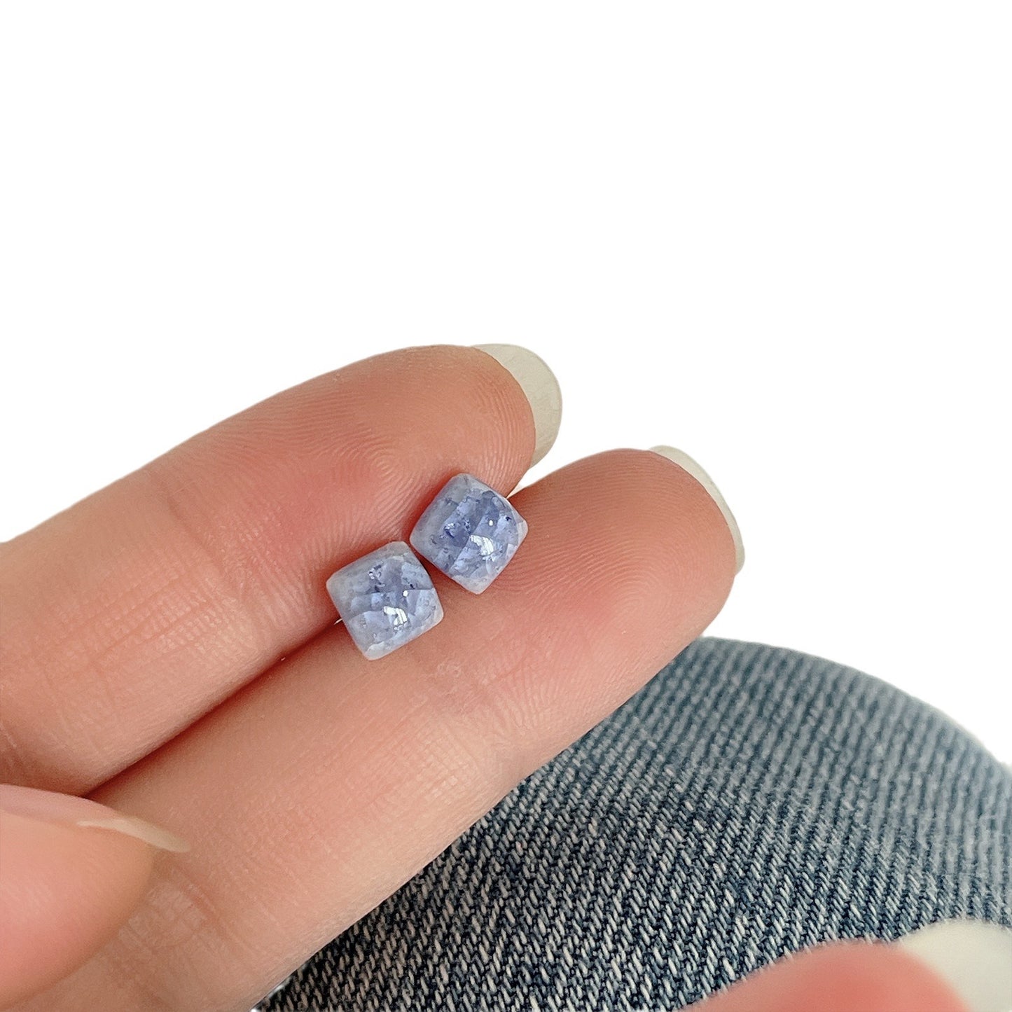 Ceramic Ice Crack Square Steel Needle Petite Stud Earrings