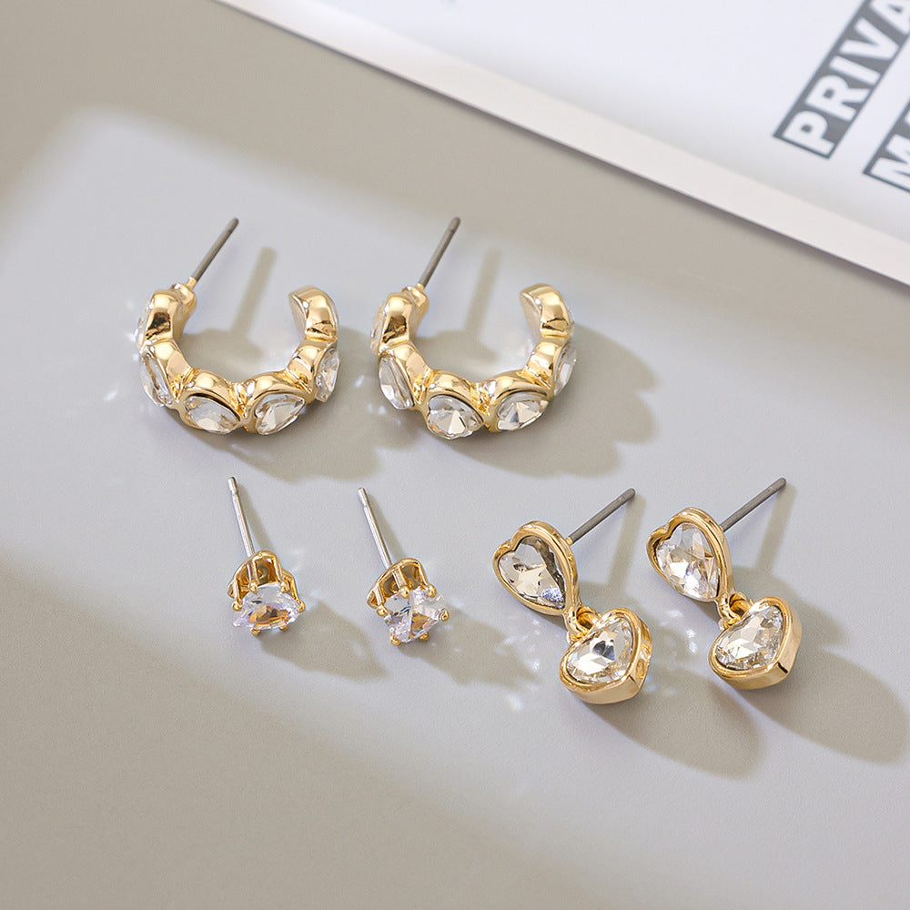 Temperament Earings Shaped Love Micro Inlaid Stud Earrings