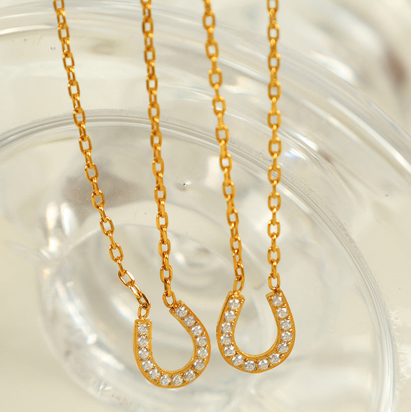 Female Titanium Steel Light Luxury Simplicity Design Full Diamond High-grade Necklaces